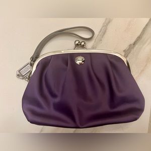Coach Framelock Kiss Clutch Purple Satin Wristlet Clutch Bag
